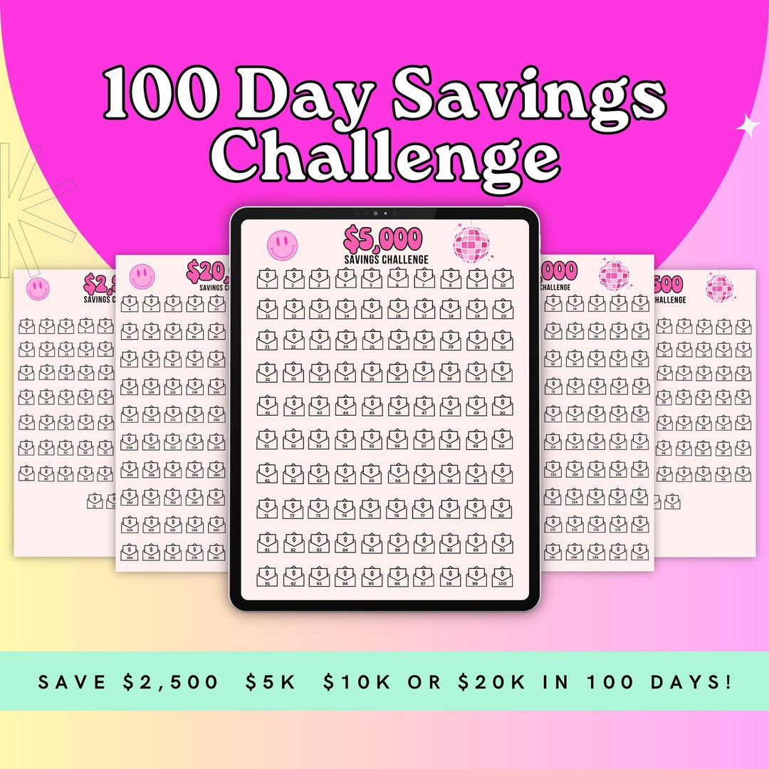 100 Day Savings Challenge, 100 Envelope Challenge Printable, 100 Day ...