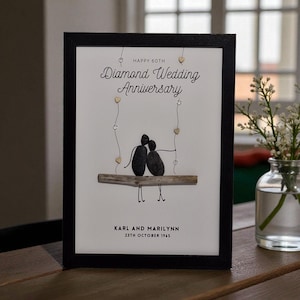 Personalized Diamond Wedding Anniversary Gift 60th Anniversary Pebble Art Handmade Stone Picture Unique Keepsake for Parents or Grandparents
