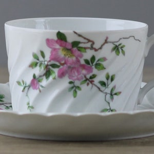 Haviland Limoges France Eglantine Rose Kaffeetasse mit Untertasse/Untere