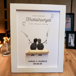 Sweet gift for crystal wedding / 15th wedding anniversary handmade stone picture made of pebbles personalizable gift idea driftwood