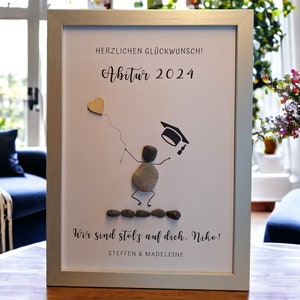 Steinbild ausgefallenes Geschenk zum Abi / Abitur / Mittlere Reife / Diplom / Master / Bachelor / Prüfung bestanden, Kieselsteine Steine