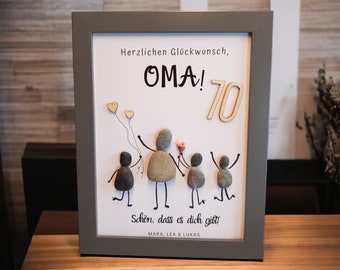 Süsses Geschenk für Oma, Opa oder jeder andere Name zum Geburtstag, Weihnachten, etc. Steinbild Trockenblumen, Jahreszahl, personalisierbar