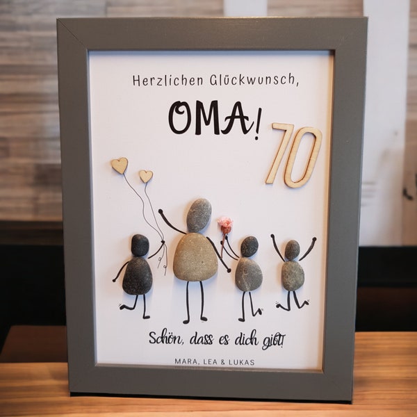 Süsses Geschenk für Oma, Opa oder jeder andere Name zum Geburtstag, Weihnachten, etc. Steinbild Trockenblumen, Jahreszahl, personalisierbar