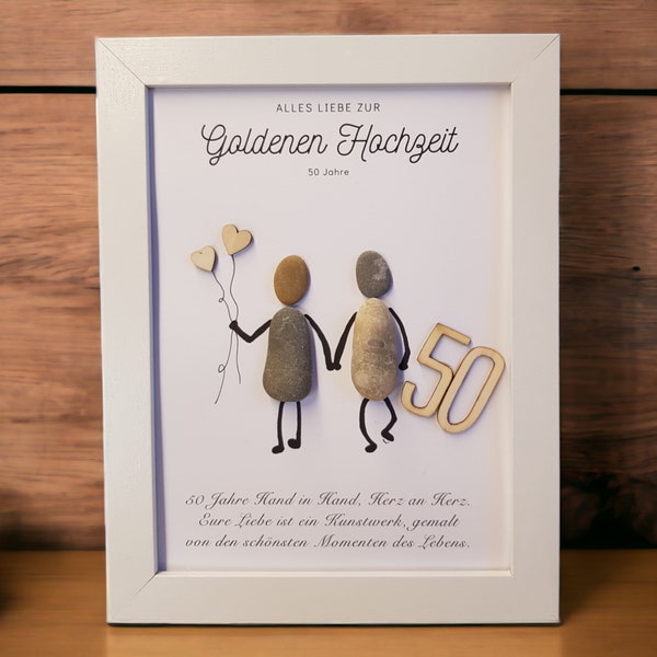 Tolles Geschenk zur Goldenen Hochzeit / 50. Hochzeitstag handgemachtes Steinbild  aus Kieselsteinen Geschenkidee personalisierbar PebbleArt