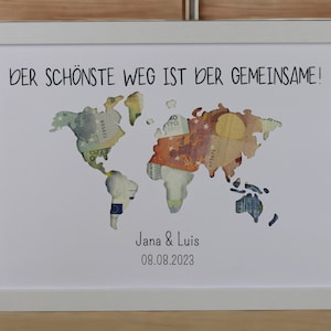 Weltkarte Hochzeitsgeschenk Hochzeit Geldgeschenk Wunscherfüller Geldverpackung Gutschein Der schönste Weg ist der gemeinsame Welt Liebe