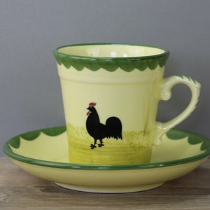 Taza de cerámica Zeller con gallo y gallina (taza de café y platillo)