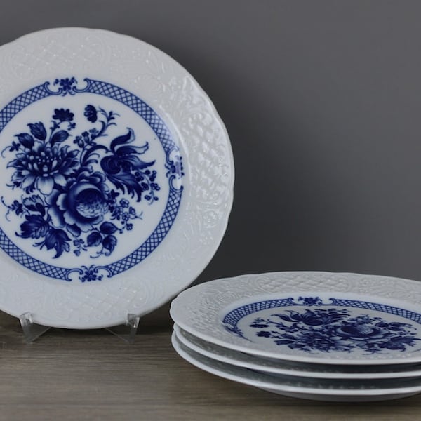 Schumann Arzberg Dresden Cobalt blue rose set 4x cake plates Ø 19.7 cm/DEFECTS