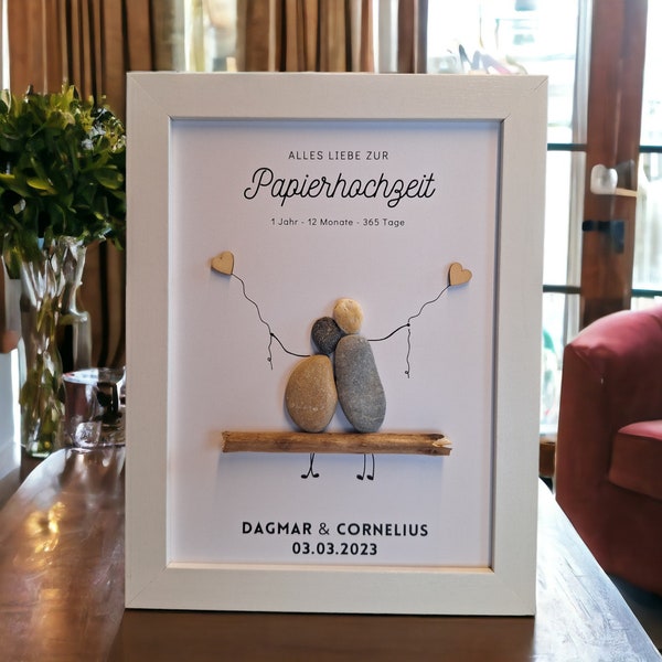 Ottimo regalo per un matrimonio in carta/1° anniversario di matrimonio quadretto in pietra fatto a mano fatto di sassolini idea regalo personalizzabile PebbleArt