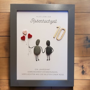Great gift family picture for rose wedding/ 10th wedding anniversary handmade stone picture pebbles personalizable gift idea buttons