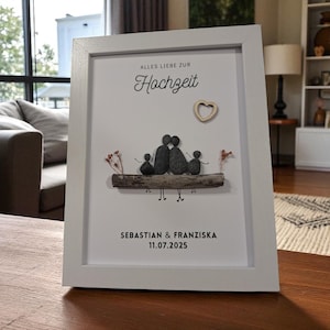 Special gift stone picture for wedding personalizable / wedding gift handmade stone picture family picture driftwood pebbles