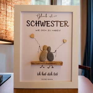 Gift idea for sister / sisters for birthday Christmas stone picture PebbleArt with driftwood sisterly love gift idea present