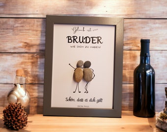 Geschenkidee für Bruder/ Brüder zum Geburtstag Weihnachten Steinbild PebbleArt mit Treibholz Bruderherz Geschenkidee Geschenk