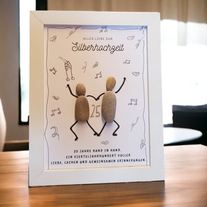 Regalo individual para bodas de plata / 25 aniversario de bodas, cuadro de piedra hecho a mano con guijarros, idea de regalo, cuadro personalizable