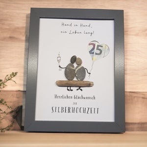 Personalizable stone picture for a money gift for a silver wedding / 25th wedding anniversary made of pebbles to give away banknotes