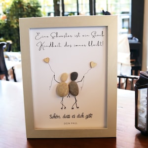 Gift for sister / sisters for birthday Christmas stone picture PebbleArt with driftwood siblings say thank you gift idea