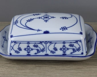 Indisch blau Butterplatte ca. 17 x 13 cm mit Deckel Butterdose