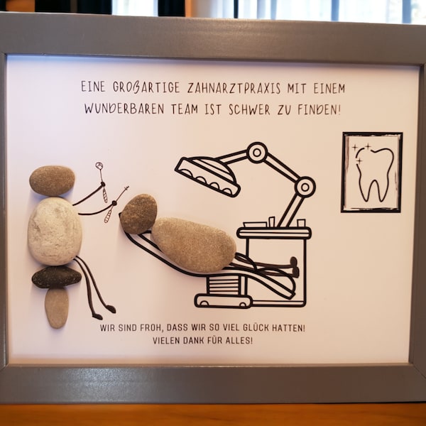 Steinbild Geschenk Danke für Zahnarzt Zahnärztin Zahnarztpraxis personalisierbar, handgemacht mit Kieselsteinen, Weihnachten Dankeschön