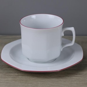 Seltmann Weiden Mirabell red rim line coffee cup + saucer / underplate
