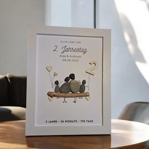 Sweet gift for the 2nd wedding anniversary / anniversary cotton wedding handmade stone picture pebbles gift idea personalizable picture