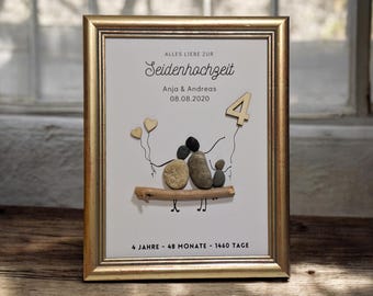 Cuadro de piedra dulce para el 4º aniversario de bodas / boda de seda / boda de seda, hecho a mano, personalizado, cuadro familiar, idea de regalo