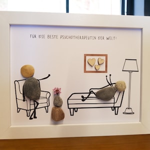 Stone picture gift thank you for psychotherapist psychologist personalizable, handmade with pebbles, dried flowers, driftwood
