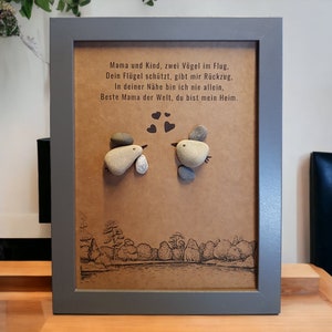Kamienny obraz Najlepsza Mama na Świecie idealny na Dzień Matki, urodziny, Boże Narodzenie, kamyki, prezent, ptaki z kamyków, pebbleart