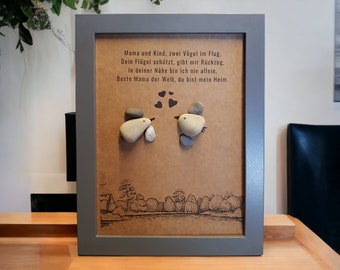 Stone picture Best Mom in the World perfect for Mother's Day, birthday, Christmas, pebbles, gift, birds made of pebbles, pebbleart