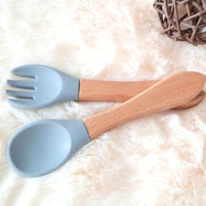 Couverts en bois et silicone personnalisés Gris