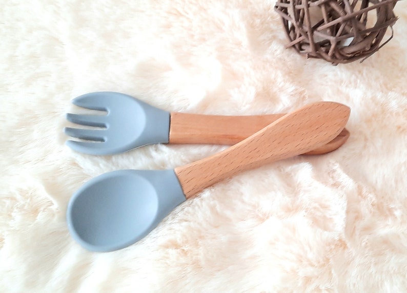 Couverts en bois et silicone personnalisés Gris