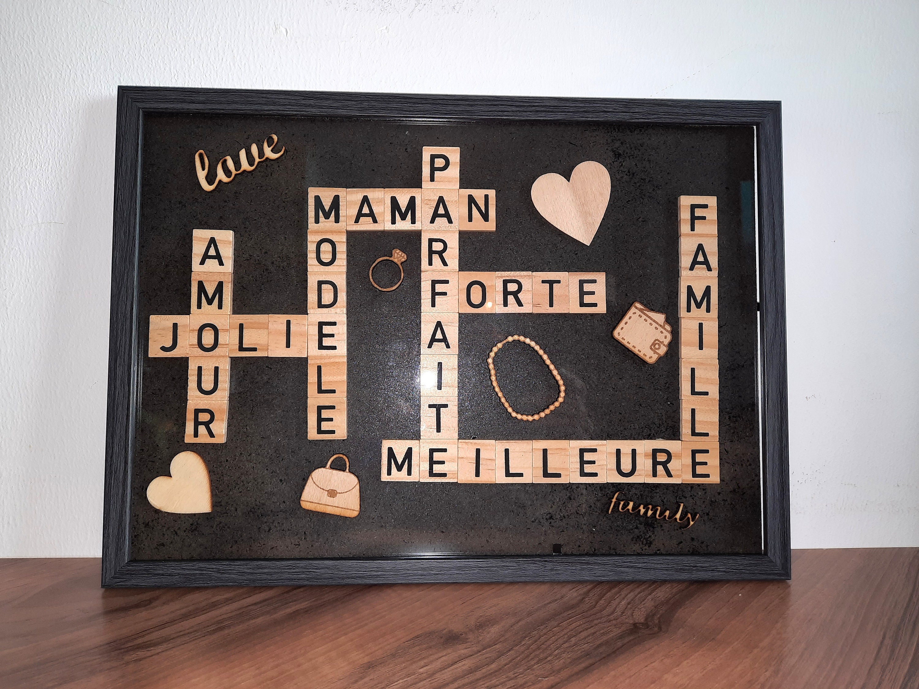 Cadre Mots Croisés à Thème/Cadeau Fête Des Mères/Cadre Personnalisable/Cadeau Nounou