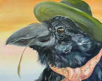 Cowboy Crow Art Print: Quirky Western Wall Decor (8x10”)