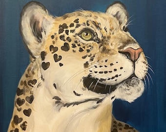 Jaguar-schilderij: portret hartvlek, kunst grote kat (16 x 20 inch)