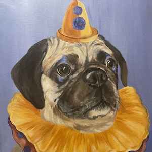 Pug Art, Pug Print, Clown Art, Clown Print, Circus Decor, Clown Decor, Funny Wall Hanging, Gift for Dog Lovers, Funny Art, Funny Decor, Pug
