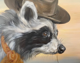 Lámina de mapache vaquero: arte mural ecléctico y peculiar (8x10 sin marco)