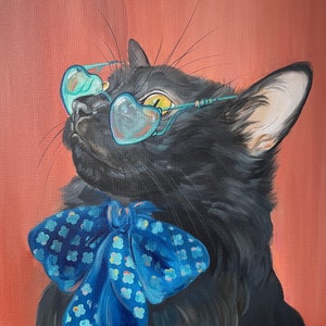 Black Cat Art Print: Vintage Inspired Cat with Heart Glasses