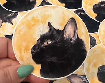 Schwarze Katze Vollmond Aufkleber: Witchy Halloween Vinyl Aufkleber