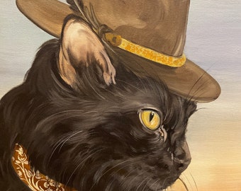 Cat Cowboy Art Print: Funny Quirky Wall Decor (8x10)