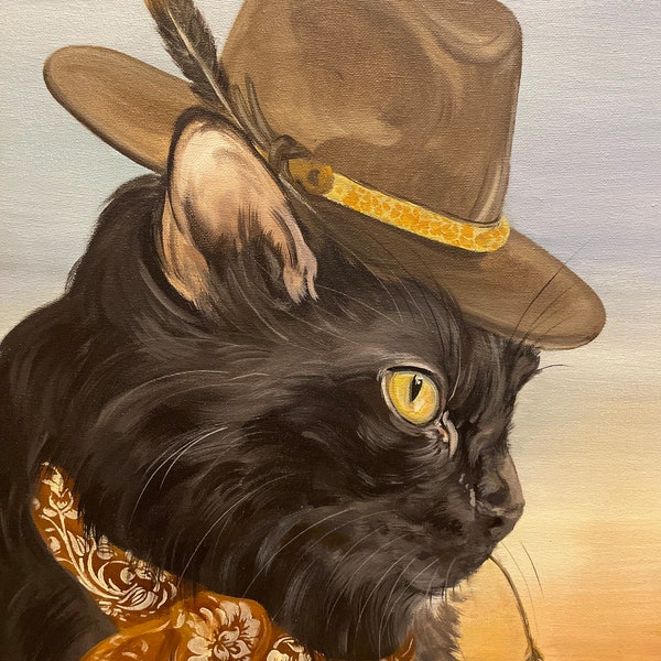 Cat Print, Cat Art, Funny Wall Art, Cat Wall Hanging, Cat Cowboy, Quirky Wall Art, Eclectic Wall Art, Cowboy Art, Gift for Cat Lovers