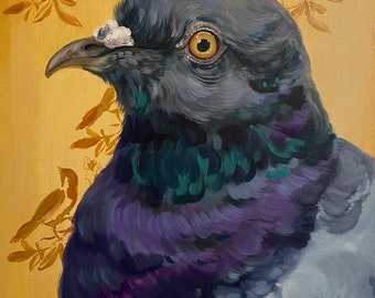 Pigeon Portrait Art Print: Ornate Bird & Floral Details