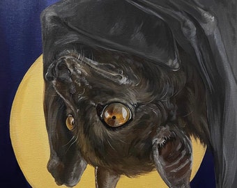Lámina de murciélago: Decoración gótica de Halloween, arte mural espeluznante (8x10 sin marco)