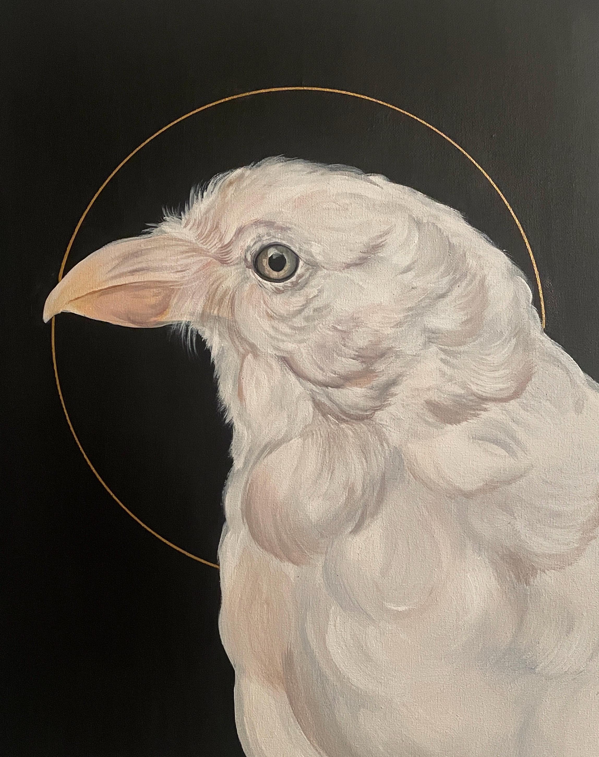 アルビノカラスの絵画：幻想的な鳥のアクリルアート、16x20 - Etsy 日本