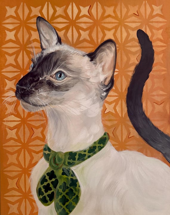 レトロな雰囲気のシャム猫の絵画：オリジナル猫アート - Etsy 日本