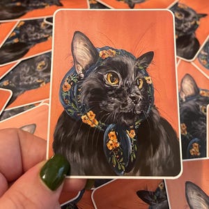 Babuschka Katze, Katzenaufkleber, Geschenk für Katzenliebhaber, Katzenkunst, Katzenaufkleber, süße Aufkleber, lustige Katzenaufkleber, Vinylaufkleber, Laptop Aufkleber, Blumenkatze