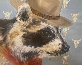Cowboy Raccoon Art Print: Funny Western Wall Decor (8x10 Unframed)
