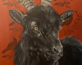 Gothic Goat Print: Spooky Halloween Wall Art (8x10)
