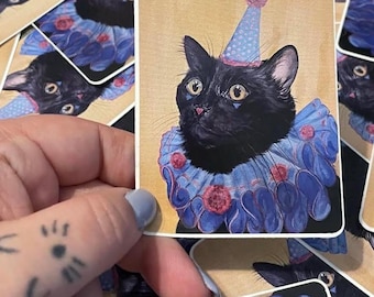 Clown Cat Sticker: Funny Cat Art Decal (2x3")