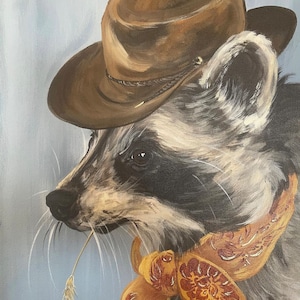 Unframed Raccoon Print, Raccoon Art, Funny Wall Art, Raccoon Wall Hanging, Raccoon Cowboy, Quirky Wall Art, Eclectic Wall Art, Cowboy Art,