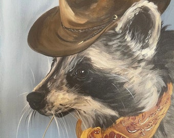 Raccoon Cowboy Art Print: Funny Quirky Wall Decor (8x10 Unframed)