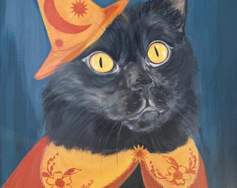 Zwarte kat heks print, Halloween kunst, spookachtig decor, kattenliefhebber cadeau, grillige muurkunst, hekserij decor, Halloween decor, katten print, kattenkunst