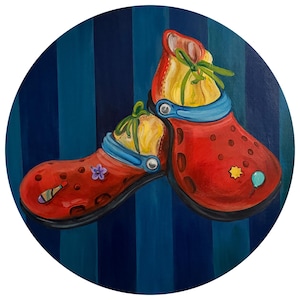 Crocs Clown Shoes Parody Print: Quirky Circus Art, Funny Wall Hanging